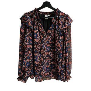 Joie Women's Floral Long Sleeve Blouse Size L Black Red & Blue Floral Size Large